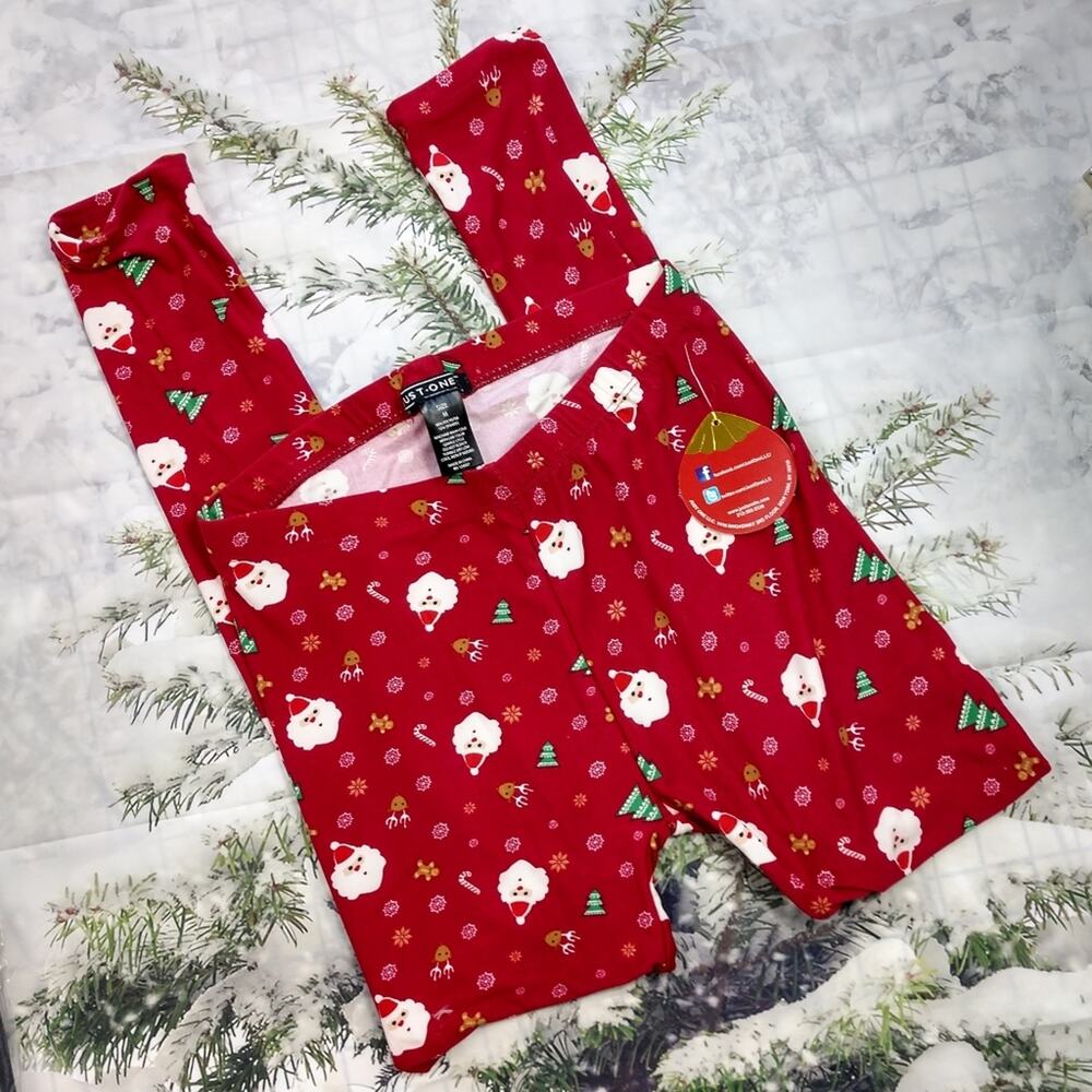 NWT Red Holiday Treats Santa Leggings sz Large Candy Canes Gingerbread Reindeer